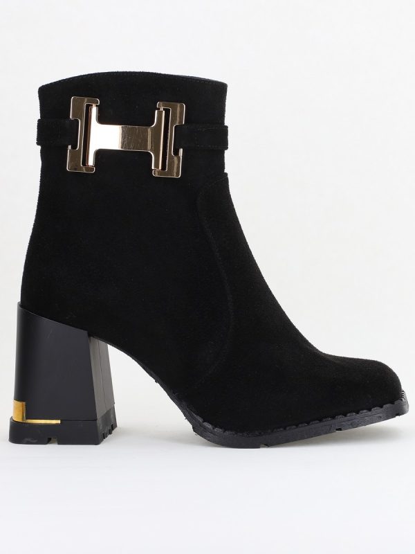 Botine damă casual cu toc din piele ecologică întoarsă cu fermoar - culoare Negru BS6005BT2409836 122