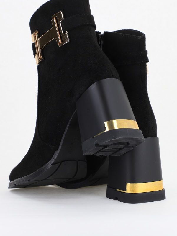Botine damă casual cu toc din piele ecologică întoarsă cu fermoar - culoare Negru BS6005BT2409836 126