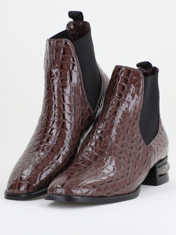 Botine damă din piele ecologică texturată Maro cafeniu lac BS151BT2410026 120