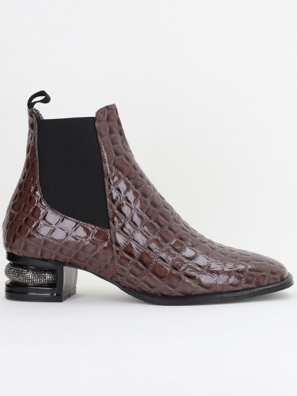 Botine damă din piele ecologică texturată Maro cafeniu lac BS151BT2410026 122