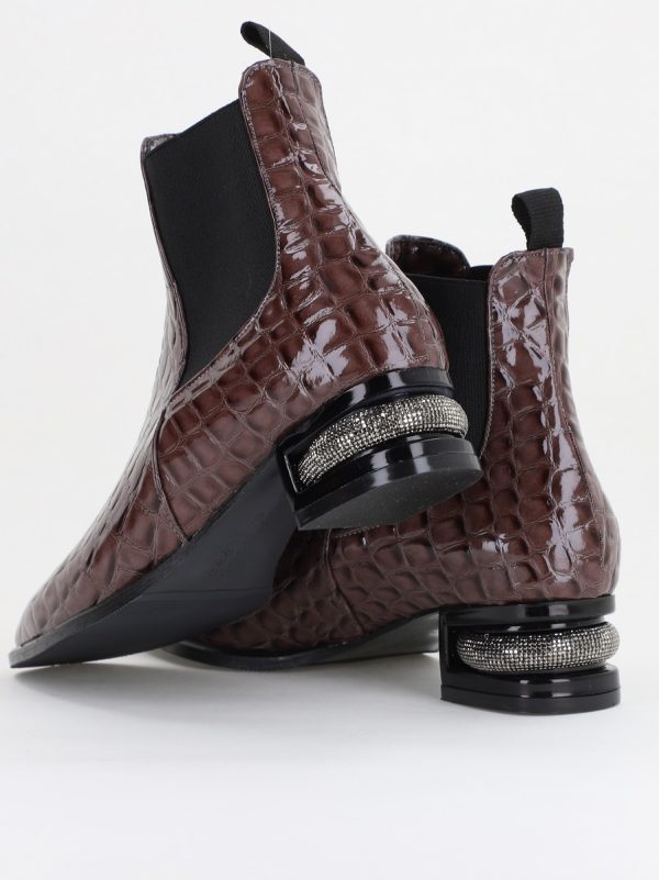 Botine damă din piele ecologică texturată Maro cafeniu lac BS151BT2410026 125