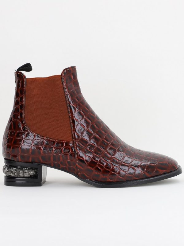 Botine damă din piele ecologică texturată Maro BS151BT2410031 122