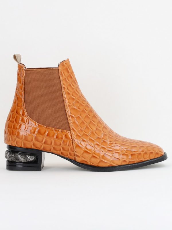 Botine damă din piele ecologică texturată Maro lac BS151BT2410025 122