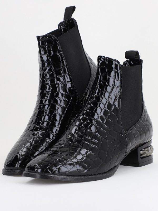 Botine damă din piele ecologică texturată Negre BS151BT2410029 120