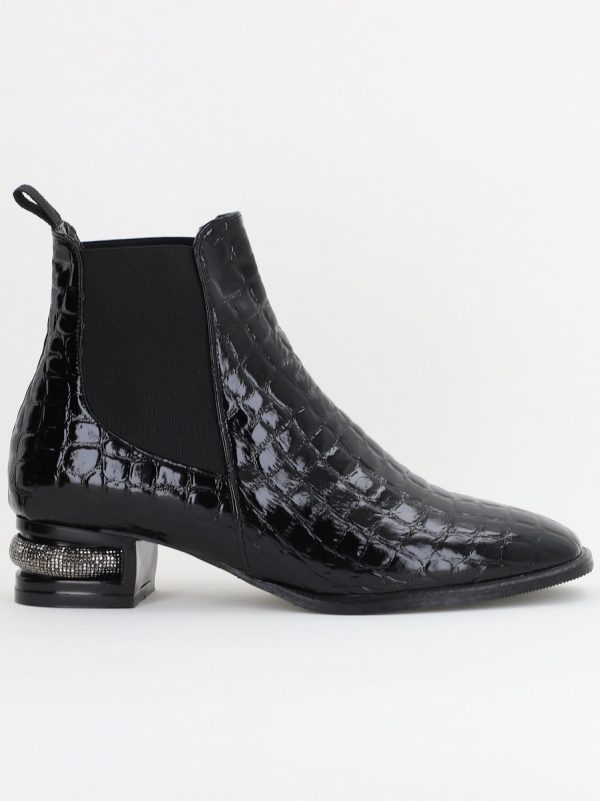 Botine damă din piele ecologică texturată Negre BS151BT2410029 122