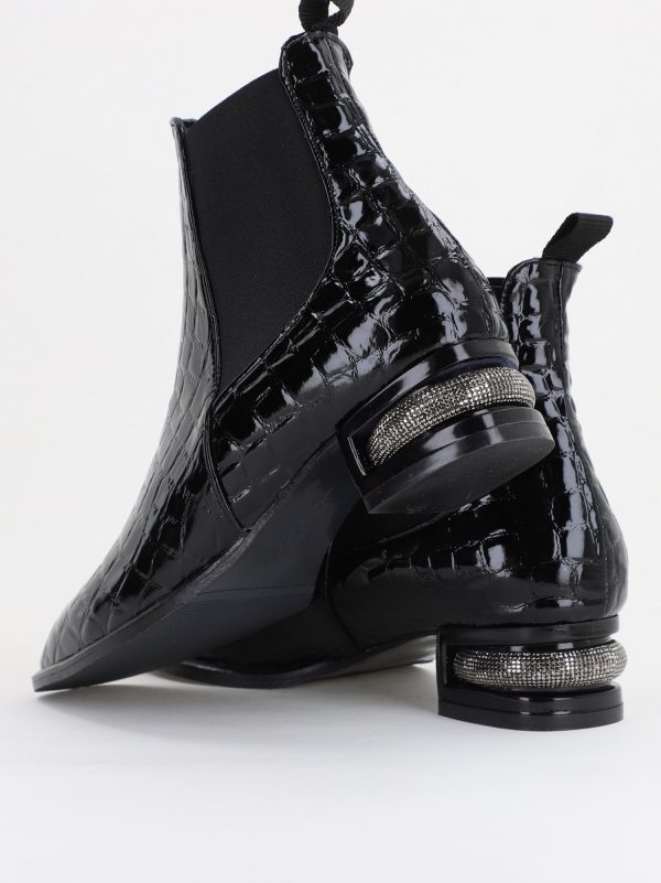 Botine damă din piele ecologică texturată Negre BS151BT2410029 125