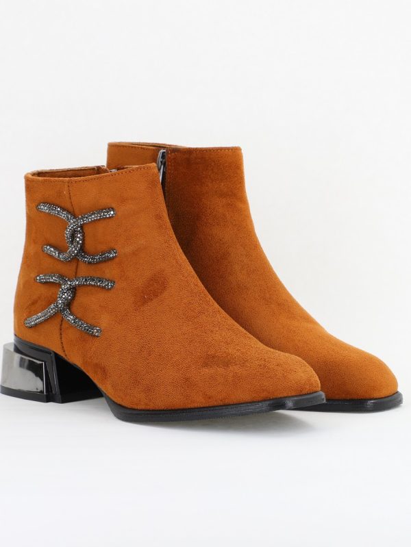 Botine damă elegante din piele ecologică intoarsă cu fermoar - culoare Maro BS256BT2409841 120