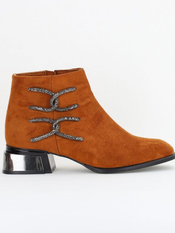 Botine damă elegante din piele ecologică intoarsă cu fermoar - culoare Maro BS256BT2409841 124