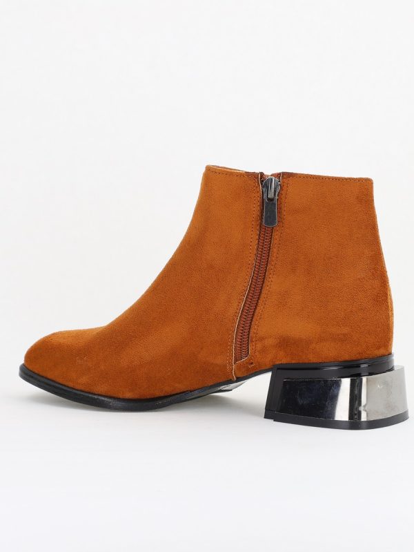 Botine damă elegante din piele ecologică intoarsă cu fermoar - culoare Maro BS256BT2409841 127