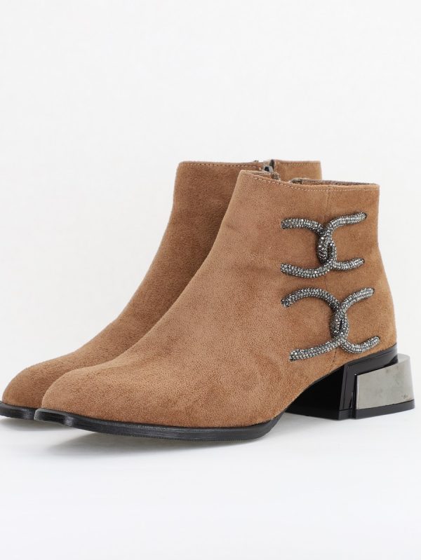 Botine damă elegante din piele ecologică intoarsă cu fermoar - culoare Taupe BS256BT2409840 120
