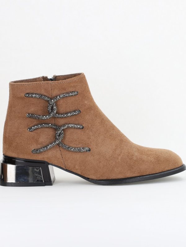 Botine damă elegante din piele ecologică intoarsă cu fermoar - culoare Taupe BS256BT2409840 122