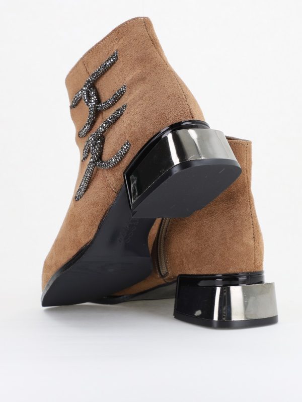 Botine damă elegante din piele ecologică intoarsă cu fermoar - culoare Taupe BS256BT2409840 127