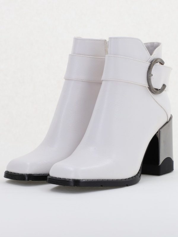 Botine elegante de damă cu toc din piele ecologică  cu fermoar - culoare Alb mat BS552BT2409855 120