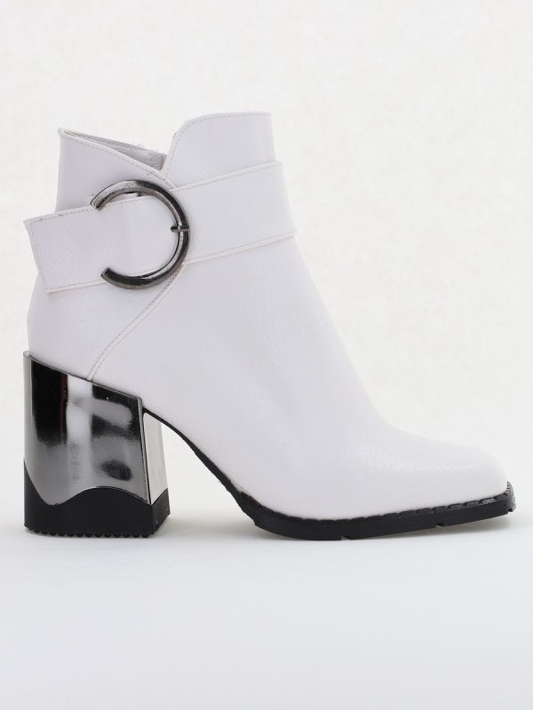 Botine elegante de damă cu toc din piele ecologică  cu fermoar - culoare Alb mat BS552BT2409855 122