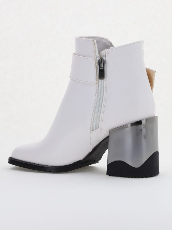 Botine elegante de damă cu toc din piele ecologică  cu fermoar - culoare Alb mat BS552BT2409855 125