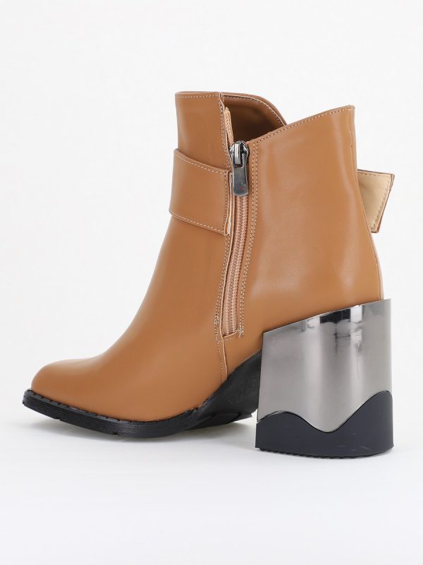 Botine damă casual cu toc din piele ecologică  cu fermoar - culoare maro mat BS552BT2409856 125
