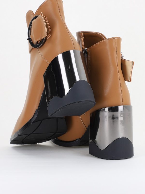 Botine damă casual cu toc din piele ecologică  cu fermoar - culoare maro mat BS552BT2409856 126