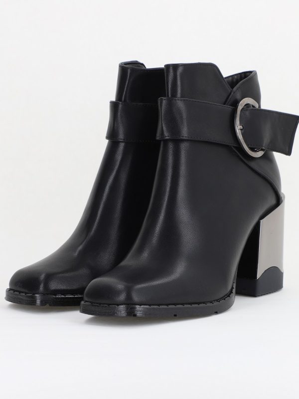 Botine damă casual cu toc din piele ecologică  cu fermoar - culoare negru mat BS552BT2409857 120