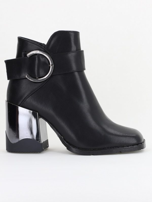 Botine damă casual cu toc din piele ecologică  cu fermoar - culoare negru mat BS552BT2409857 122