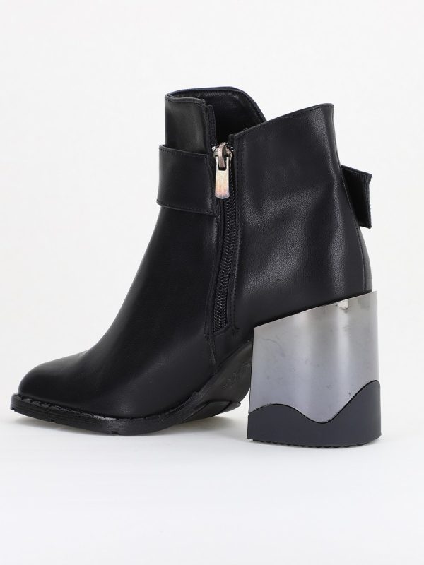 Botine damă casual cu toc din piele ecologică  cu fermoar - culoare negru mat BS552BT2409857 125