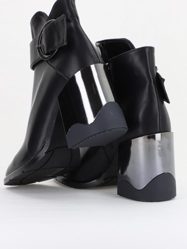 Botine damă casual cu toc din piele ecologică  cu fermoar - culoare negru mat BS552BT2409857 126