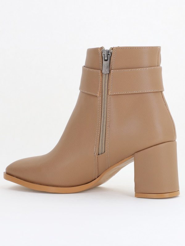Botine elegante de damă cu toc din piele ecologică cu fundiță Taupe BS1092BT2411154 126