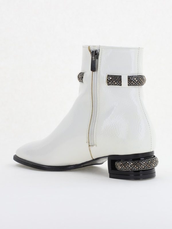 Botine elegante de damă cu toc, din piele ecologică intoarsă cu fermoar - culoare Alb Lac BS163BT2409845 126