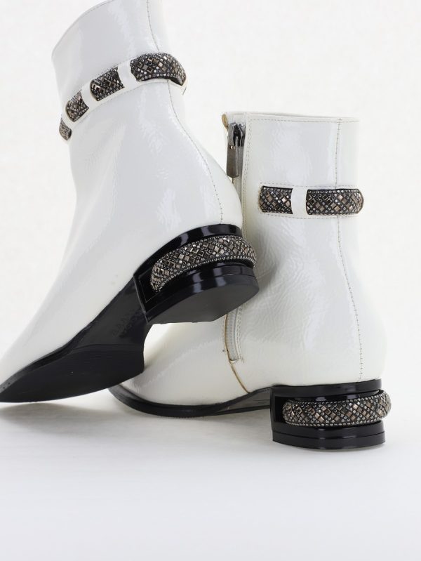 Botine elegante de damă cu toc, din piele ecologică intoarsă cu fermoar - culoare Alb Lac BS163BT2409845 127