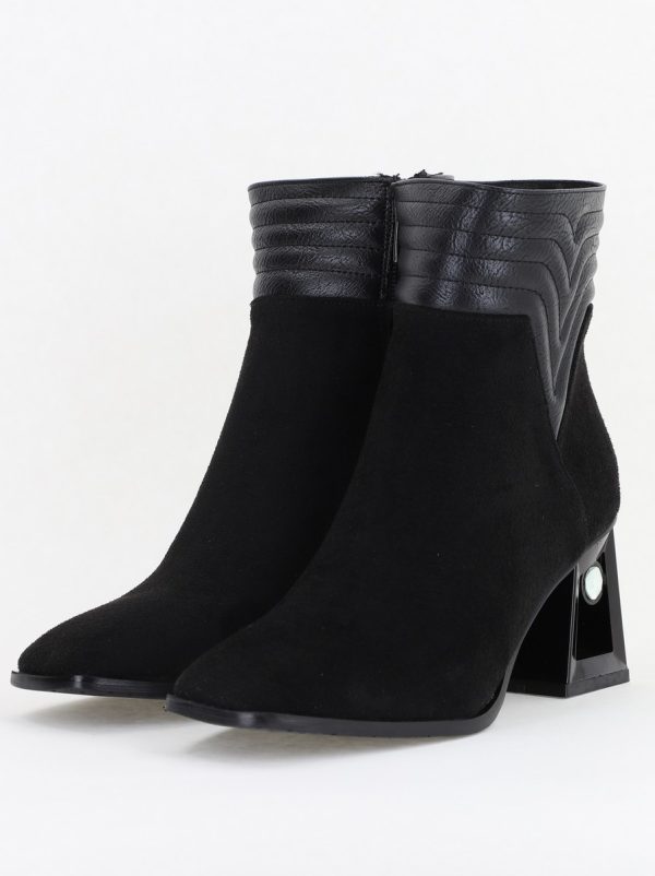 Botine elegante de damă cu toc, din piele ecologică întoarsă, cu fermoar - culoare Negru BS8651BT2409847 122