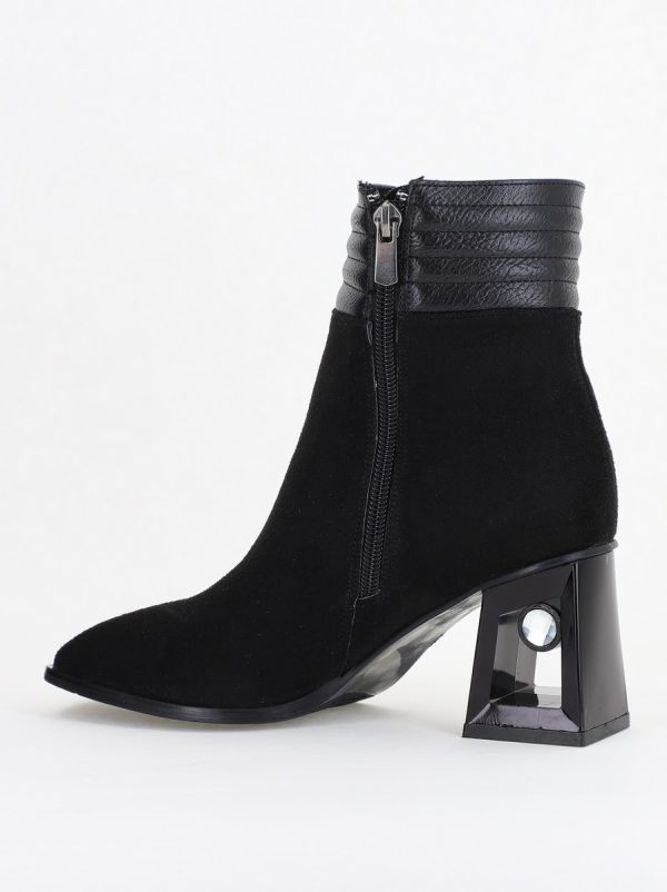 Botine elegante de damă cu toc, din piele ecologică întoarsă, cu fermoar - culoare Negru BS8651BT2409847 124