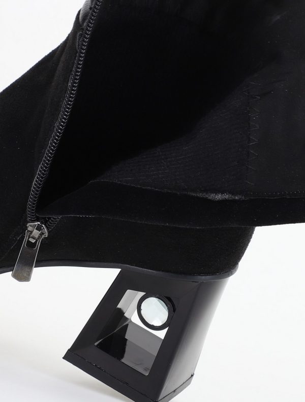 Botine elegante de damă cu toc, din piele ecologică întoarsă, cu fermoar - culoare Negru BS8651BT2409847 126