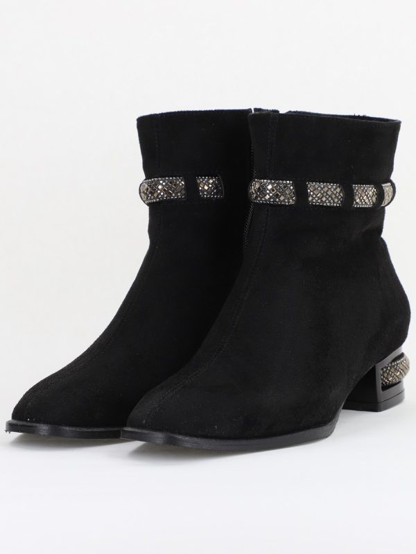 Botine elegante de damă cu toc, din piele ecologică cu fermoar - culoare Negru mat BS163BT2409844 120
