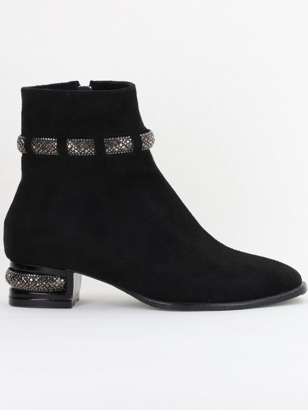 Botine elegante de damă cu toc, din piele ecologică cu fermoar - culoare Negru mat BS163BT2409844 122