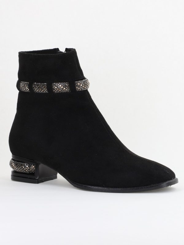 Incaltaminte Dama - Botine elegante de damă cu toc, din piele ecologică cu fermoar - culoare Negru mat BS163BT2409844