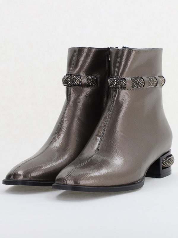 Botine elegante de damă cu toc, din piele ecologică intoarsă cu fermoar - culoare Platina Lac BS163BT2409846 120