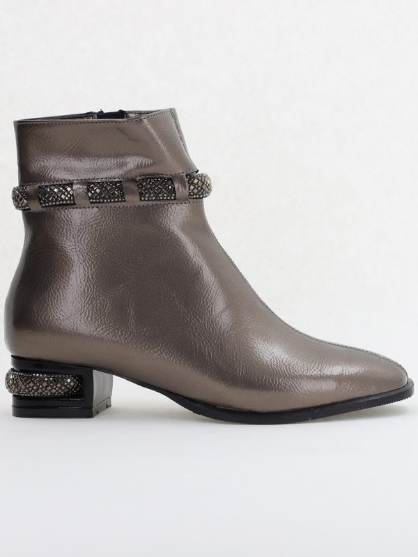 Botine elegante de damă cu toc, din piele ecologică intoarsă cu fermoar - culoare Platina Lac BS163BT2409846 124
