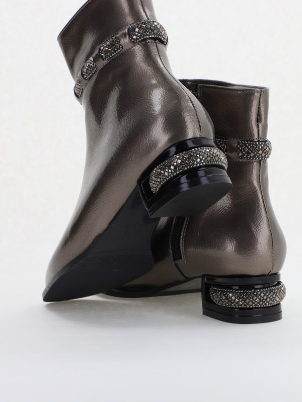 Botine elegante de damă cu toc, din piele ecologică intoarsă cu fermoar - culoare Platina Lac BS163BT2409846 129