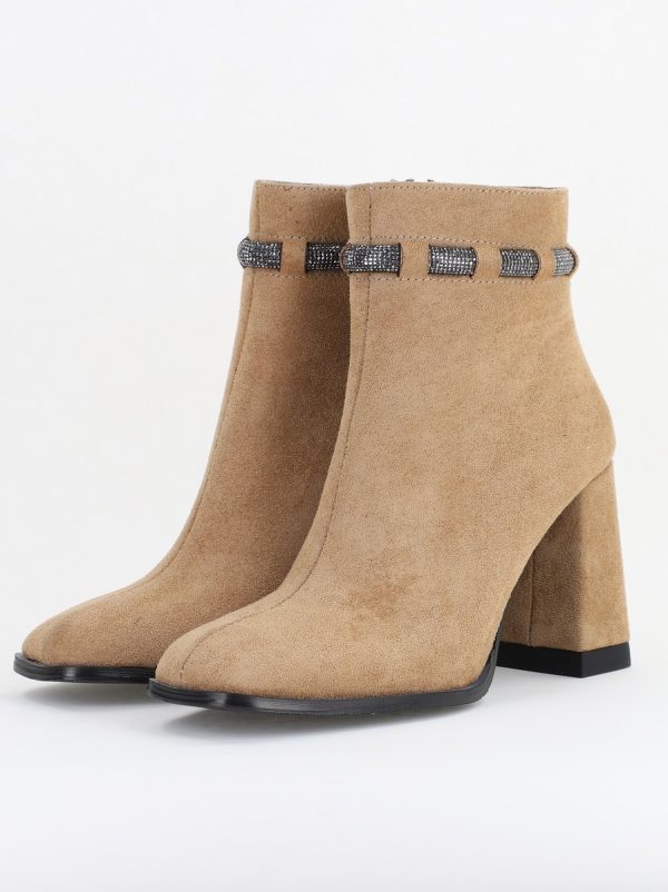 Botine elegante de damă cu toc, din piele ecologică întoarsă, cu fermoar - culoare Taupe BS5005BT2409849 122