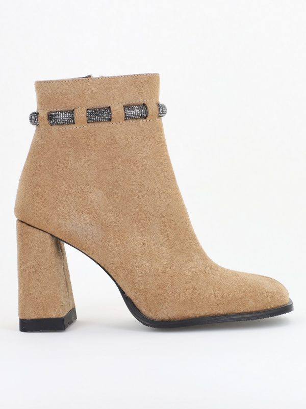 Botine elegante de damă cu toc, din piele ecologică întoarsă, cu fermoar - culoare Taupe BS5005BT2409849 120