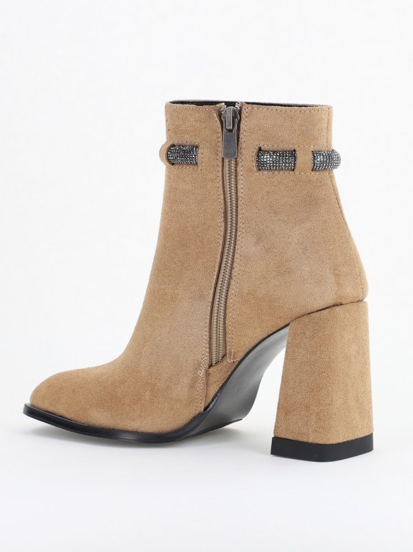 Botine elegante de damă cu toc, din piele ecologică întoarsă, cu fermoar - culoare Taupe BS5005BT2409849 124