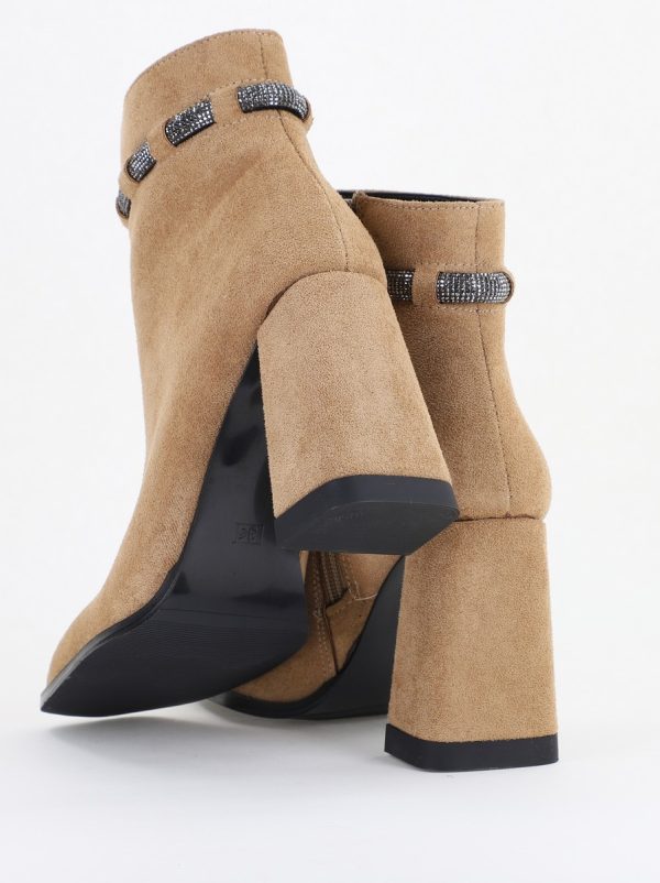 Botine elegante de damă cu toc, din piele ecologică întoarsă, cu fermoar - culoare Taupe BS5005BT2409849 125