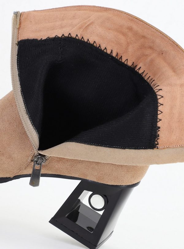 Botine elegante de damă cu toc, din piele ecologică întoarsă, cu fermoar - culoare Taupe BS8651BT2409848 126