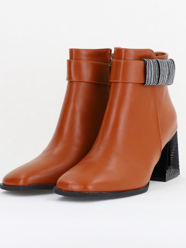Botine elegante de damă cu toc, din piele ecologică  cu fermoar - culoare Maro  BS756BT2409865 122