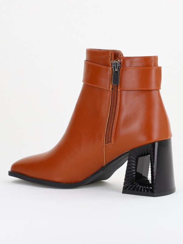 Botine elegante de damă cu toc, din piele ecologică  cu fermoar - culoare Maro  BS756BT2409865 126