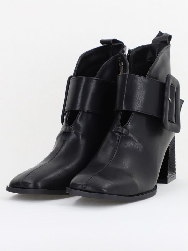 Botine elegante de damă cu toc, din piele ecologică cu fermoar - culoare Negru Mat BS750BT2409853 122