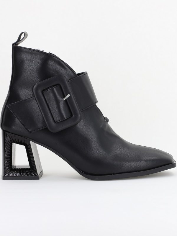 Botine elegante de damă cu toc, din piele ecologică cu fermoar - culoare Negru Mat BS750BT2409853 120