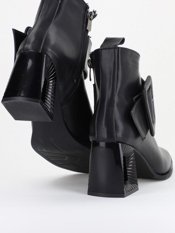 Botine elegante de damă cu toc, din piele ecologică cu fermoar - culoare Negru Mat BS750BT2409853 126