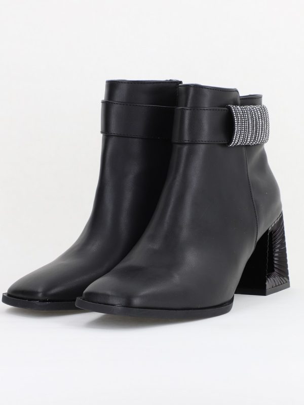Botine elegante de damă cu toc, din piele ecologică cu fermoar - culoare Negru Mat BS756BT2409863 122