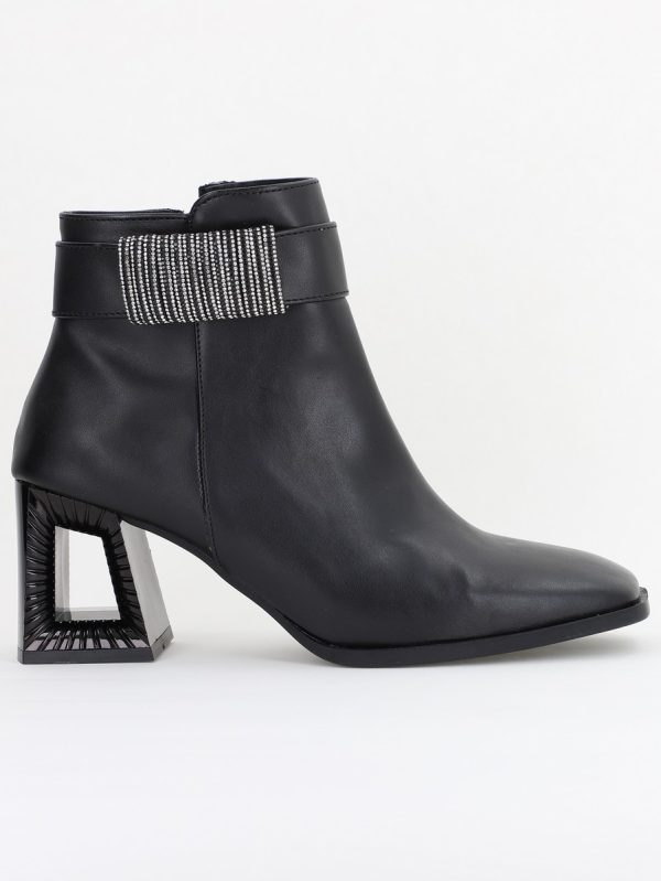 Botine elegante de damă cu toc, din piele ecologică cu fermoar - culoare Negru Mat BS756BT2409863 120