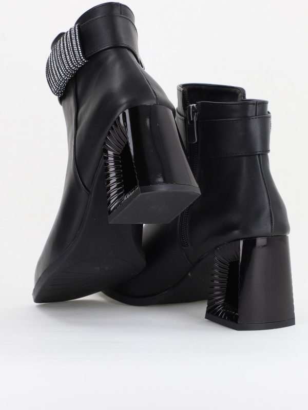 Botine elegante de damă cu toc, din piele ecologică cu fermoar - culoare Negru Mat BS756BT2409863 126